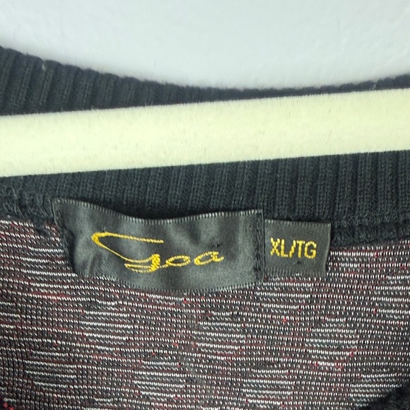 Goa Chic Artsy Red Black Faux Leather Polka Dot Embroidered Detail XL Sweater - Picture 3 of 12